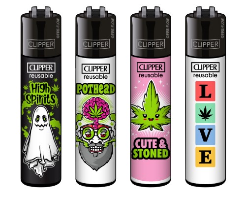 Clipper Feuerzeuge 4er Set – Stoned Blurry Fluo Design, Nachfüllbar Mit Austauschbarem Flint